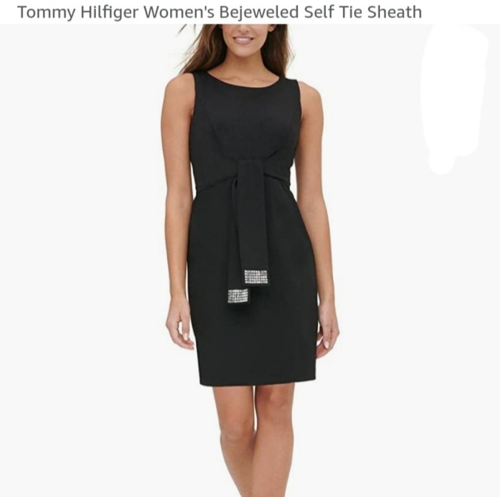 Slvls Bejeweled Belted Body Con midi SheathDress Black - Picture 4 of 6